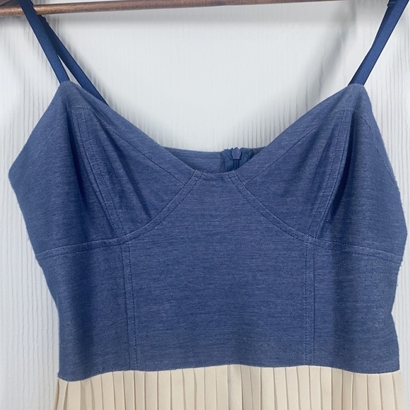 Pink Martini - Soft Chambray and Cream  Pleated MIDI Dress Size Medium - Picture 6 of 11